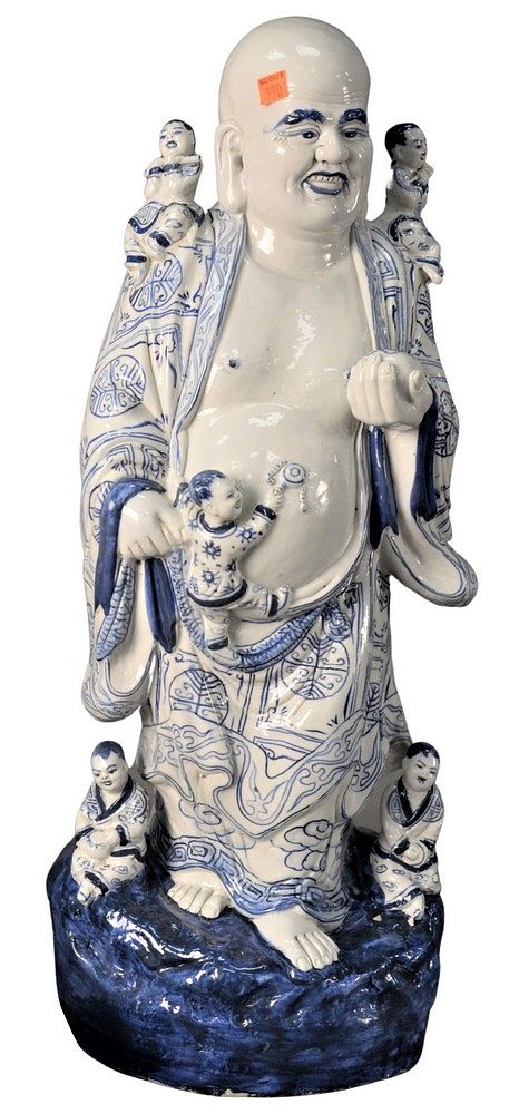 Appraisal: Two Piece Lot to include blue and white porcelain Buddha