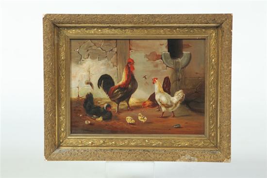 Appraisal: SCENE WITH CHICKENS AMERICAN LATE TH-EARLY TH CENTURY Oil on