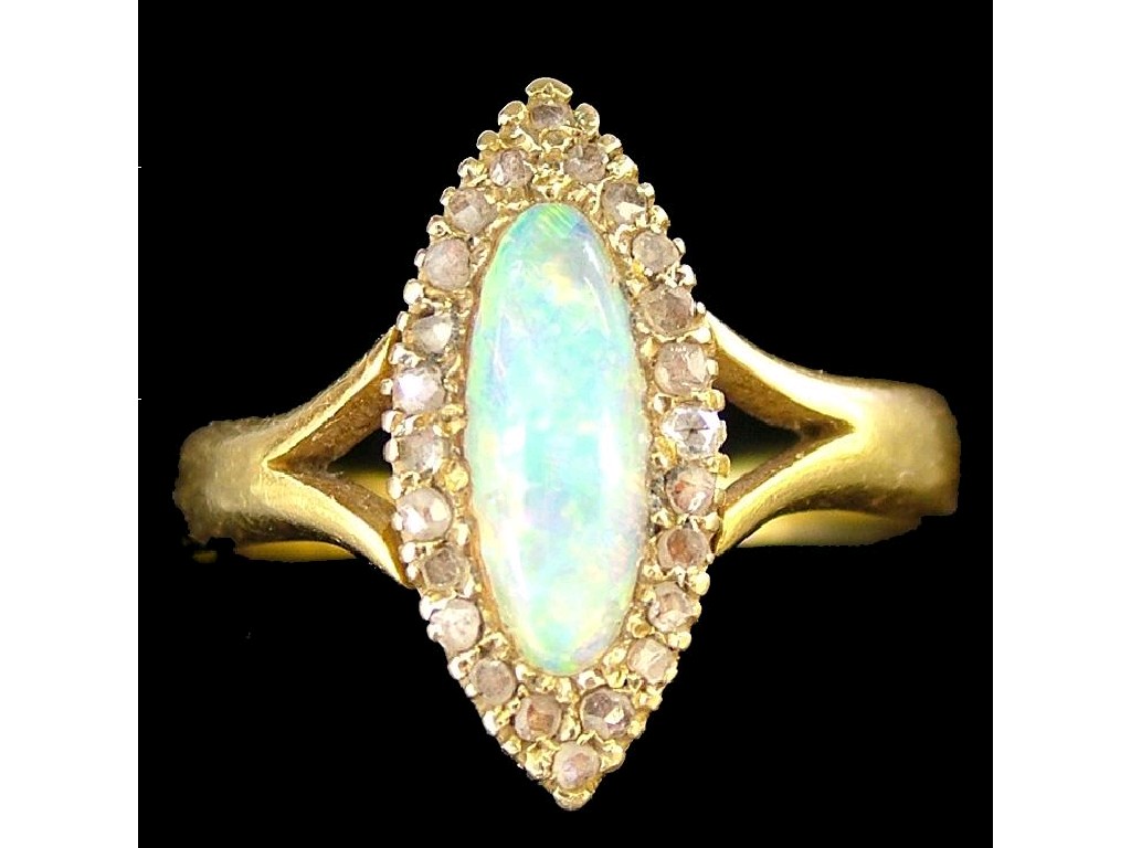 Appraisal: ct opal and rose diamond marquise cluster ring gm