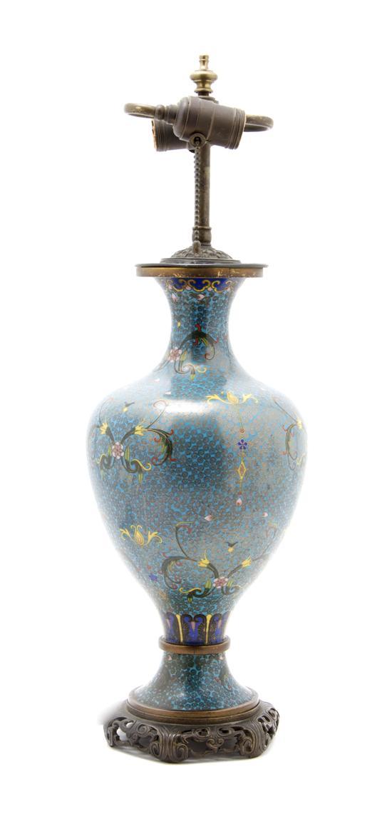 Appraisal: Chinese Cloisonne Baluster Vase having blue reserve with scrolling decoration