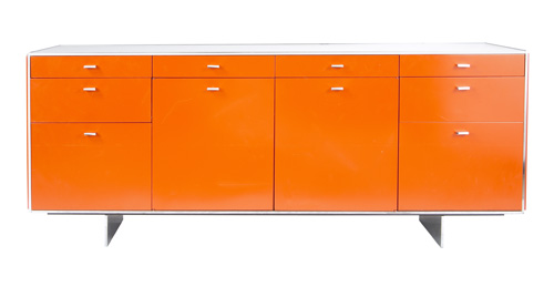 Appraisal: DAVIS ALLEN Credenza in polished chrome and orange enameled metal