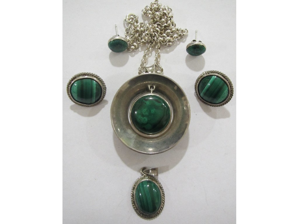 Appraisal: Lot of silver and malachite to include two pairs of