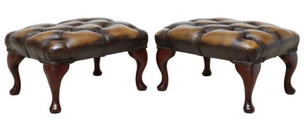 Appraisal: pair English Queen Anne style footstools th c brown button-tufted