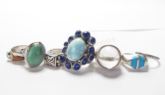 Appraisal: Seven sterling silver rings in various sizes including opal ring