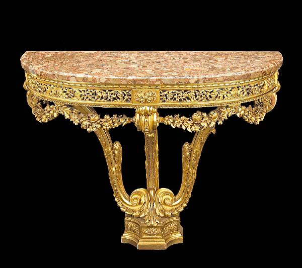 Appraisal: A fine Louis XVI style giltwood console table in the