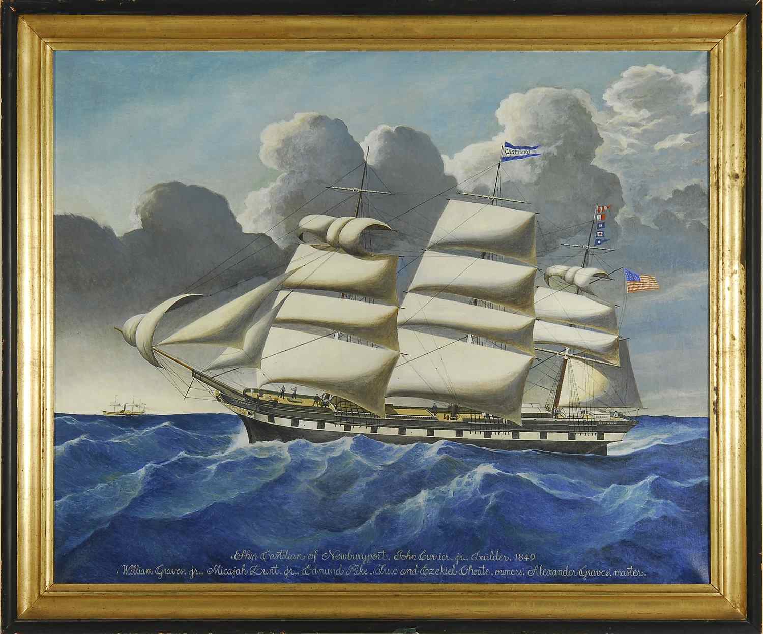 Appraisal: FRAMED PAINTING th CenturyPortrait of the ship Castilian of Newburyport