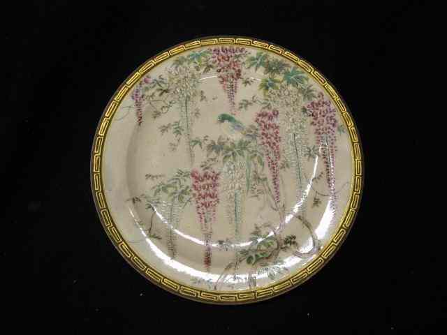 Appraisal: Japanese Satsuma Pottery Plate wisteria bird decor signed ''