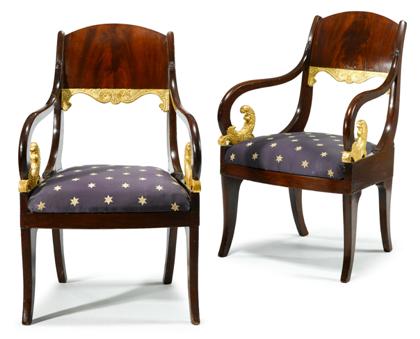 Appraisal: Pair of classical mahogany and giltwood armchairs possibly russian early