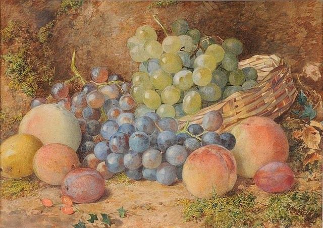 Appraisal: JOHN SHERRIN British - Still life of grapes peaches and