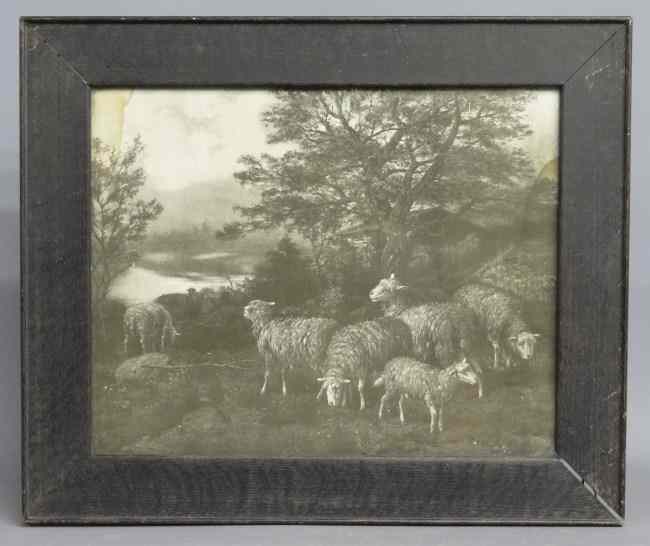 Appraisal: th c sheep print in oak frame Site '' x