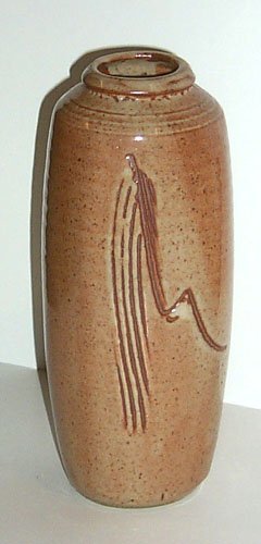 Appraisal: Red Slim Vase Stoneware on Stoneware Benion Joseph x x