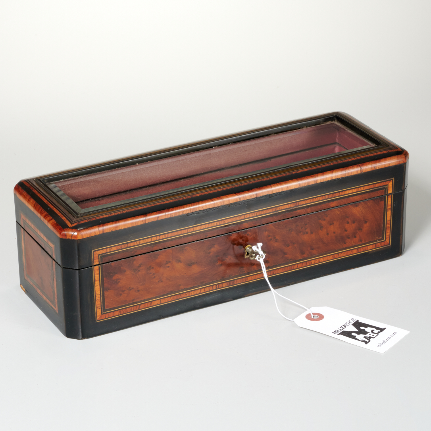 Appraisal: ANTIQUE FRENCH INLAID GLOVE BOX th c ebonized wood with