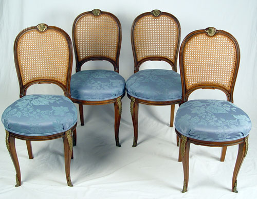 Appraisal: SET OF FRENCH CANE BACK SIDE CHAIRS Metal masqueron at