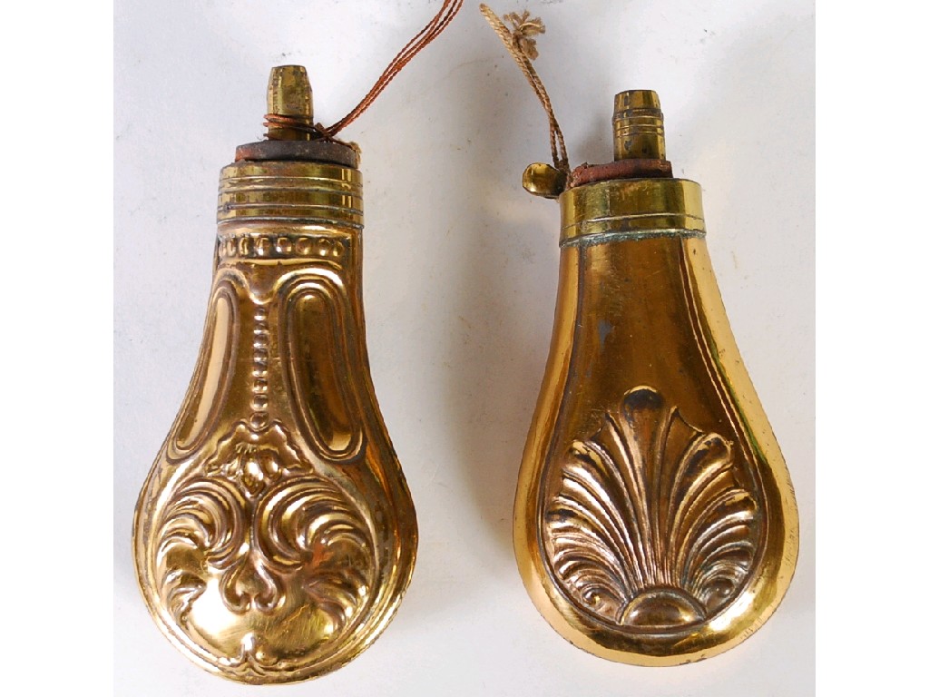 Appraisal: SMALL NINETEENTH CENTURY COPPER AND BRASS PEAR SHAPED POWDER FLASK