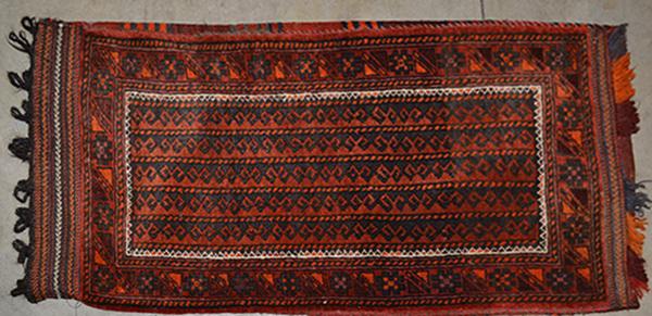 Appraisal: TRIBAL TENT CUSHION Afghan weave Geometric design TRIBAL TENT CUSHION