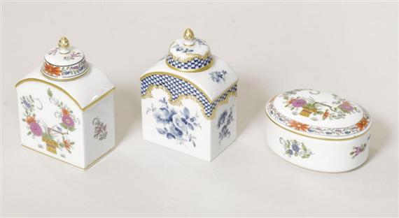 Appraisal: SMALL TEA CADDIES AND A SUGAR BOWL MEISSEN AFTER Decorated