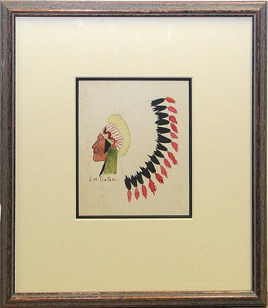 Appraisal: Monroe Tsa Toke Kiowa - A warrior with headdress signed