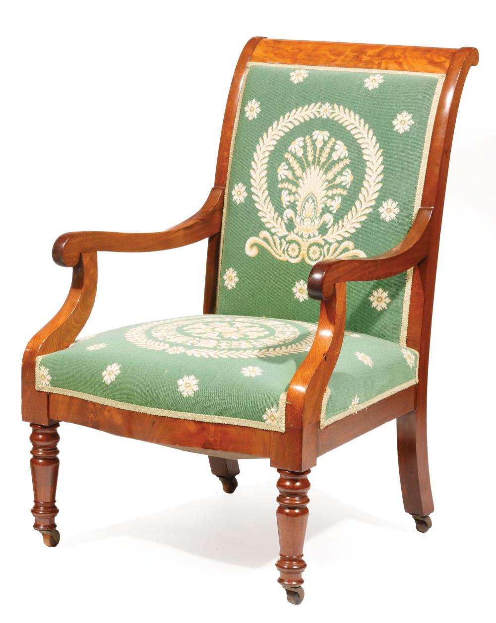 Appraisal: American Classical Mahogany Library Armchair early-to-mid th c padded back