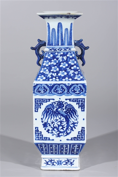 Appraisal: Chinese blue and white square form vase with phoenix designs