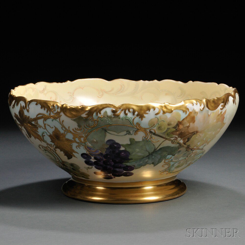 Appraisal: Limoges Hand-painted Punch Bowl France late th early th century