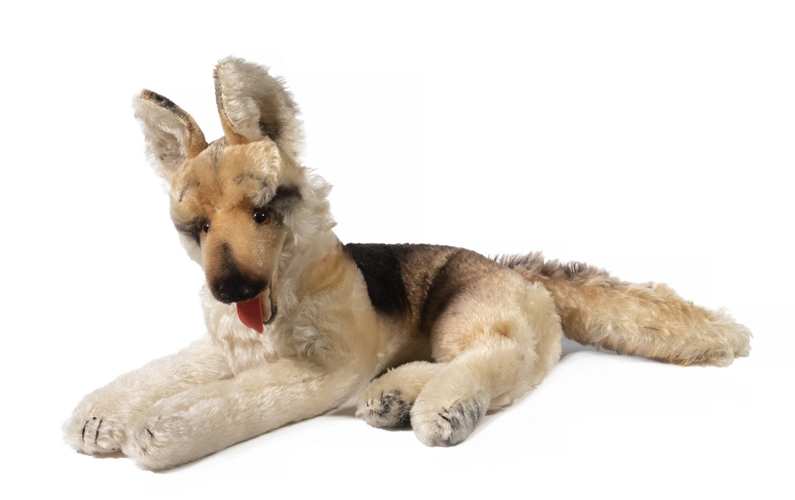 Appraisal: STEIFF GERMAN SHEPHERD Mid- th c Toy Stuffed Recumbent Dog