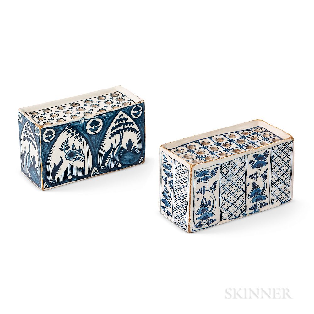 Appraisal: Two English Tin-glazed Earthenware Flower Bricks Two English Tin-glazed Earthenware