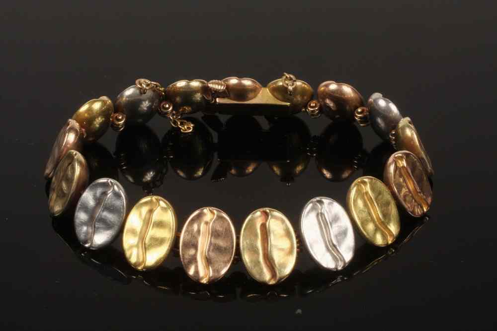 Appraisal: BRACELET - Vintage multi-colored gold coffee bean bracelet in K