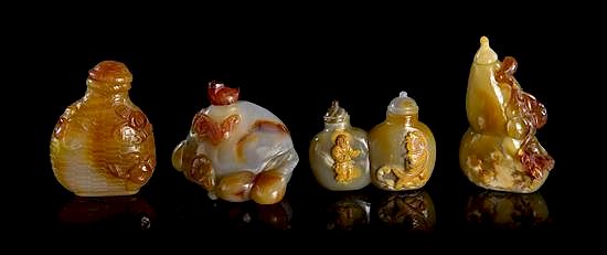 Appraisal: Four Agate Snuff Bottles Height of tallest inches Four Agate