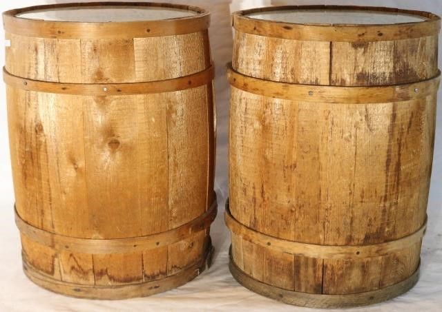 Appraisal: TWO TH CENTURY CRANBERRY BARRELS MADE INTOTABLES WITH FITTED GLASS