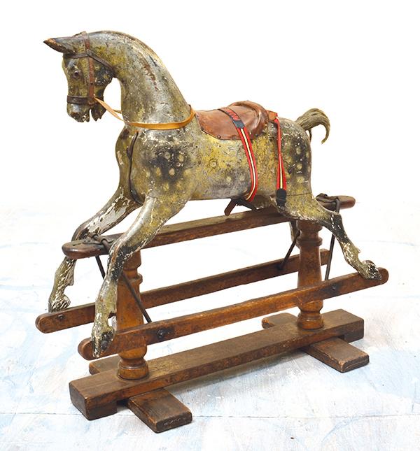 Appraisal: LARGE ANTIQUE CHILD'S DAPPLE GREY ROCKING HORSE CM LENGTH LARGE