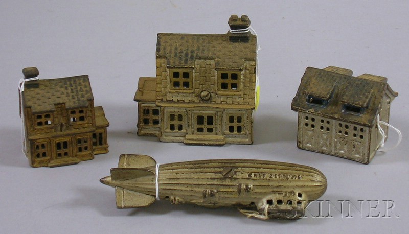 Appraisal: Painted Cast Iron Graf Zeppelin Bank and Three Painted Cast