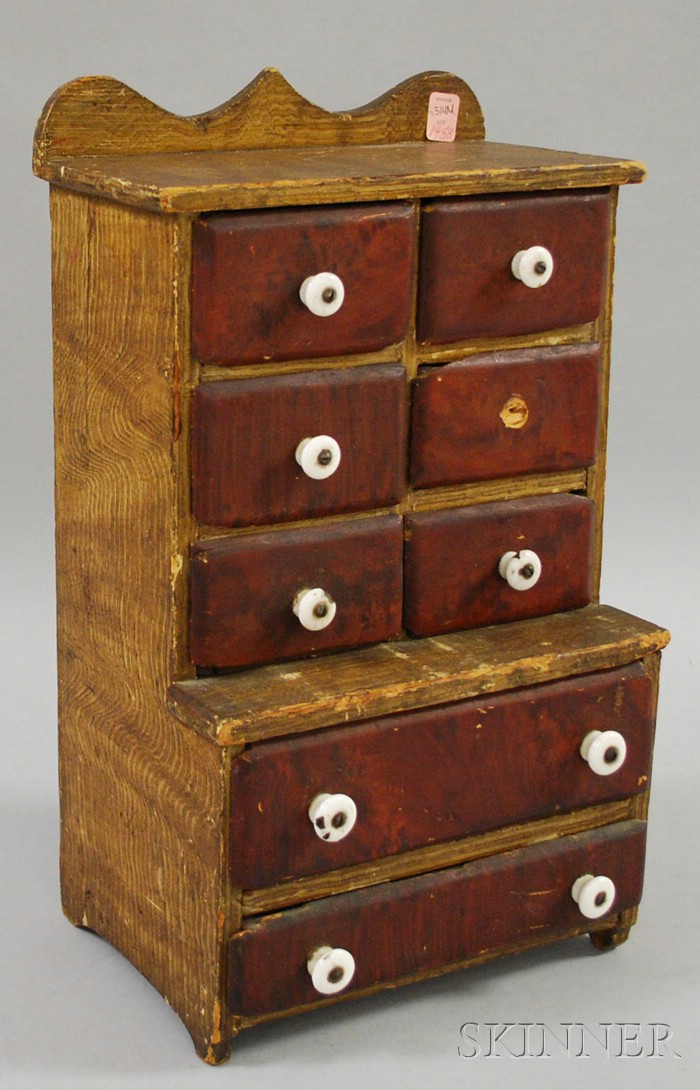 Appraisal: Grain-painted Pine Step-back Cupboard-form Spice Chest ht wd dp in