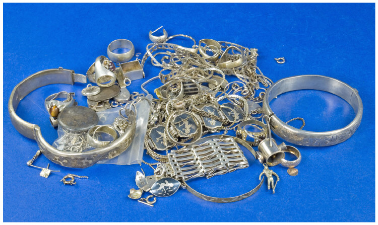 Appraisal: Collection Of Mostly Silver Jewellery Comprising Chains Bangles Charms Rings