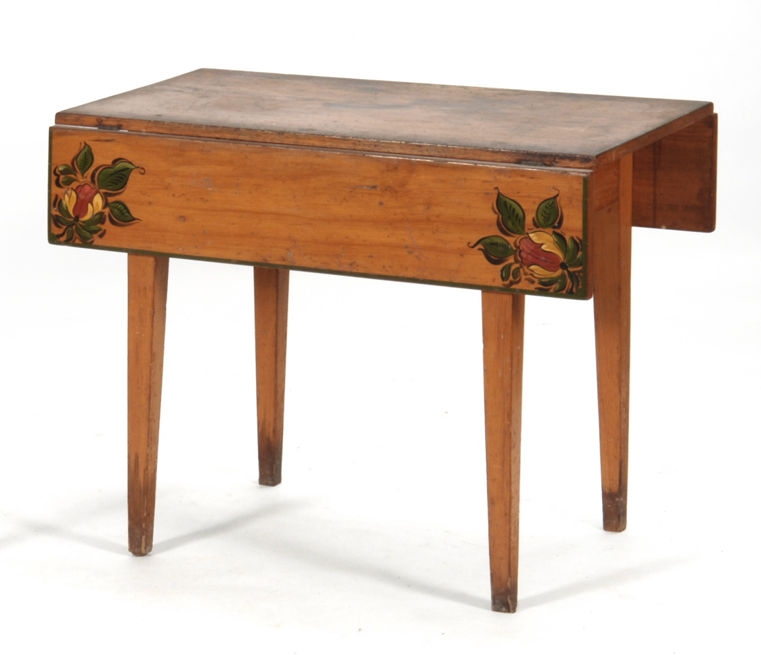 Appraisal: ANTIQUE AMERICAN COUNTRY DROP-LEAF TABLE th CenturyDecorated by Axel Farham