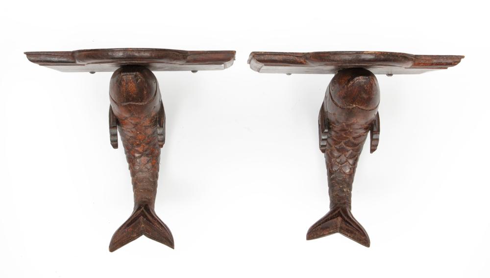 Appraisal: Pair of Continental Carved Wood Figural Brackets modeled as leaping