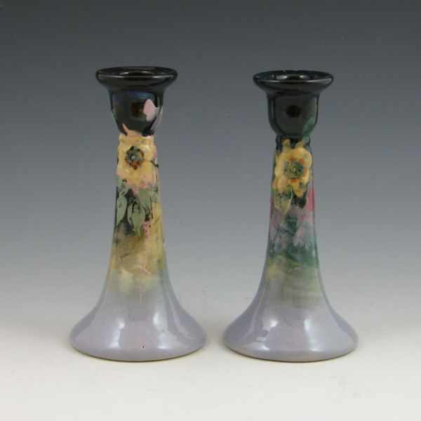 Appraisal: Weller Late Eocean candlesticks with floral decoration Marked WELLER Mint