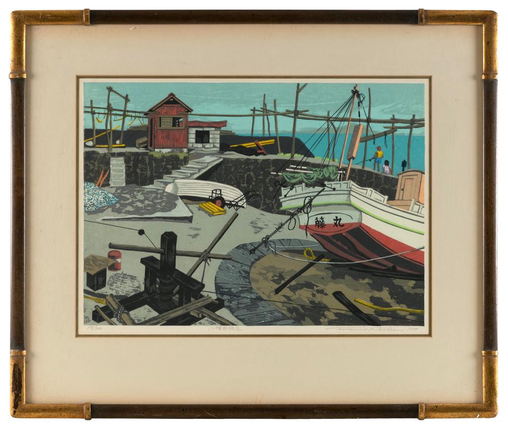 Appraisal: FUMIO KITAOKA JAPAN - FISHING VILLAGE IN IZU WOODBLOCK PRINT