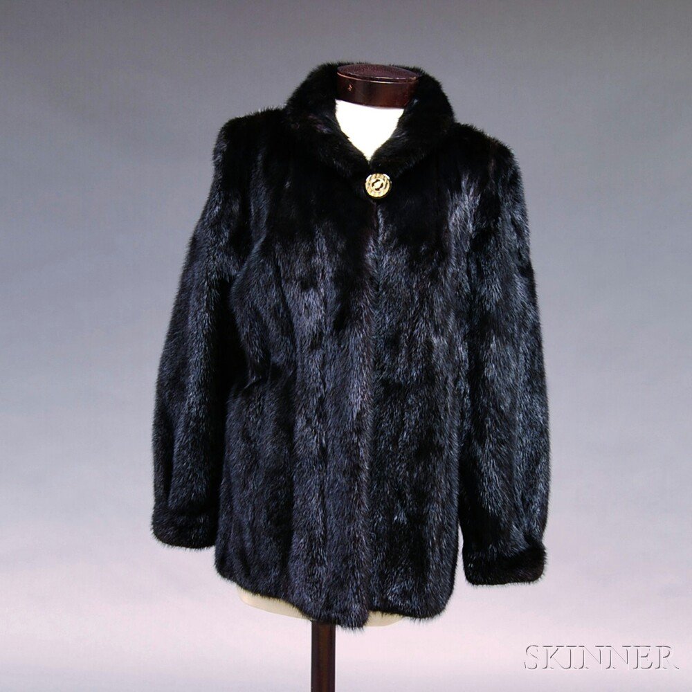 Appraisal: Short Black Mink Jacket unlabeled with single large button closure