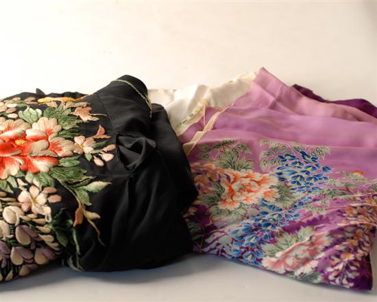 Appraisal: Two Asian Kimonos one a heavily floral embroidered black crepe