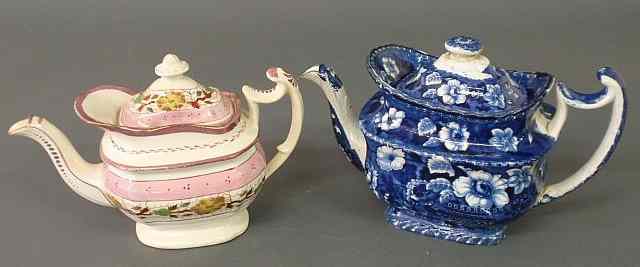 Appraisal: Staffordshire blue and white teapot h and a pink luster