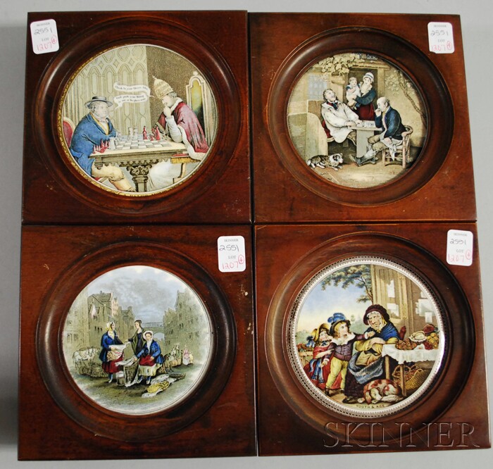 Appraisal: Set of Four Framed Prattware Lids