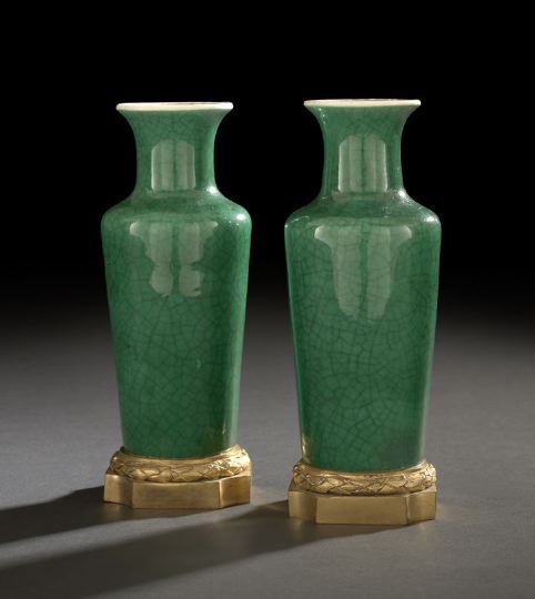 Appraisal: Pair of Chinese Green Crackled Glaze Vases th century on