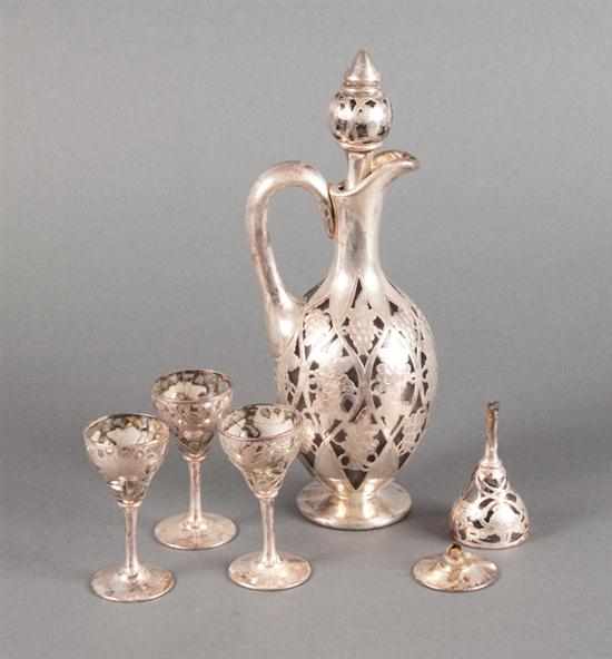 Appraisal: American engraved sterling silver on colorless glass claret jug unmarked