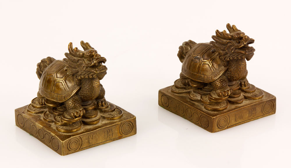 Appraisal: - Pr Chinese Bronze Mythological Creatures Pair of Chinese mythological