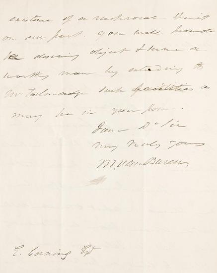 Appraisal: VAN BUREN Martin Autograph letter signed to E Corning a