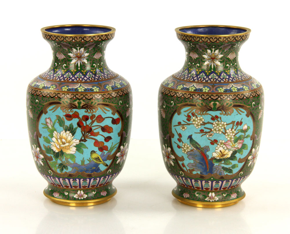 Appraisal: - Pr th th C Chinese Cloisonn Vases Pair of