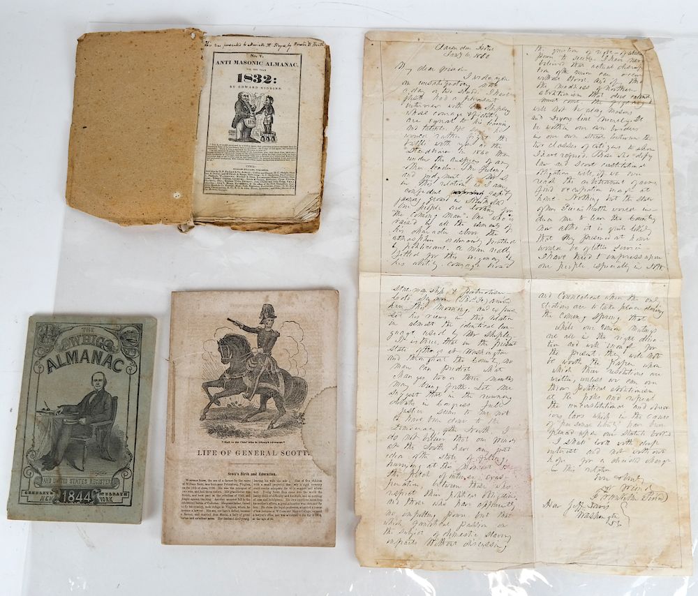 Appraisal: Early Publications Jefferson Davis General Scott Four items Anti-Masonic Almanac