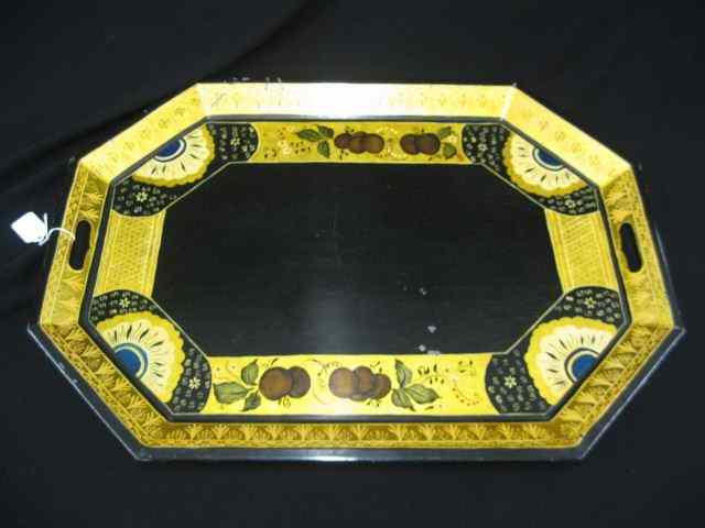 Appraisal: Tole Tray handpainted gold leaf with fruit flowers handled ''