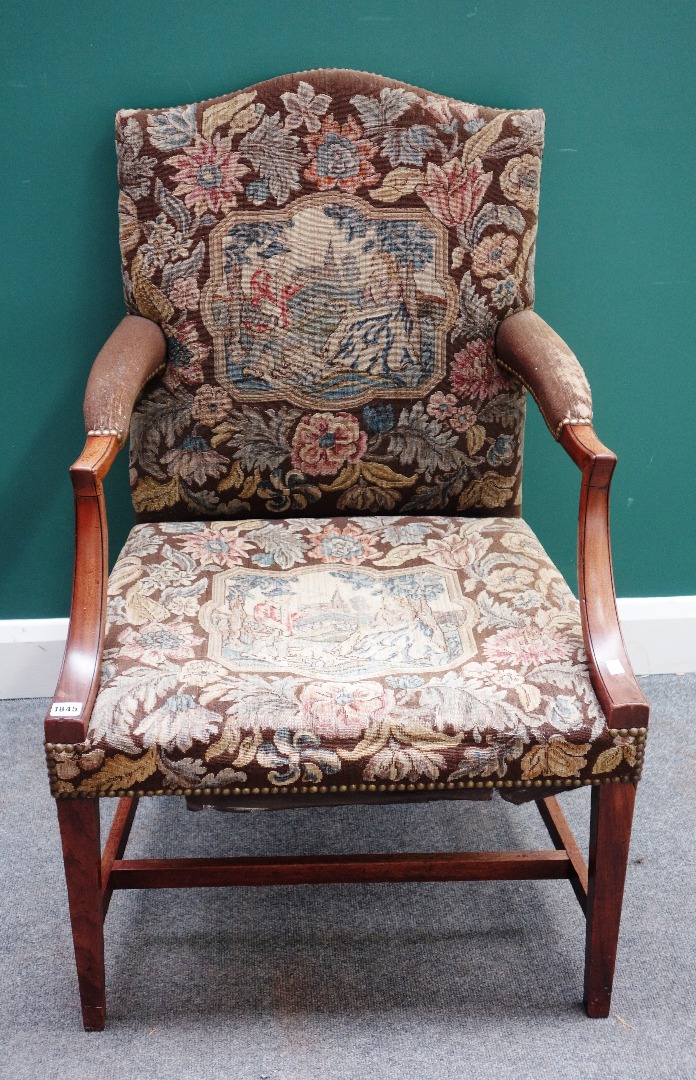 Appraisal: A George III mahogany framed Gainsborough open armchair on tapering