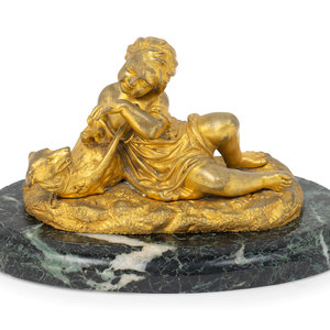 Appraisal: A French Gilt-Bronze Figure of a Boy and Dog LATE